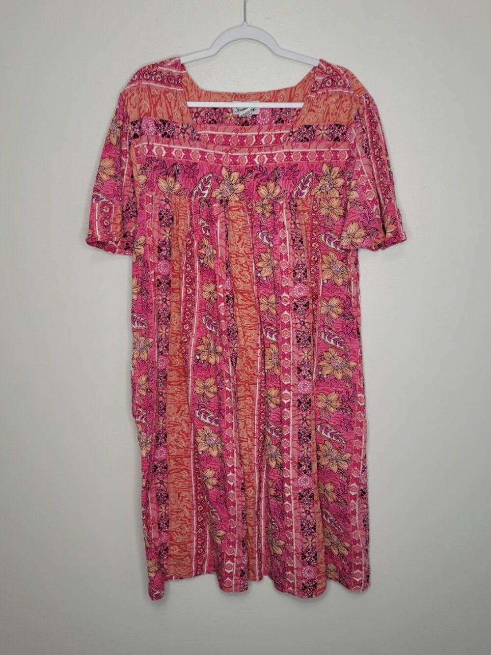 Styled by Saybury pink mixed floral midi house dress bright vacation size 3x